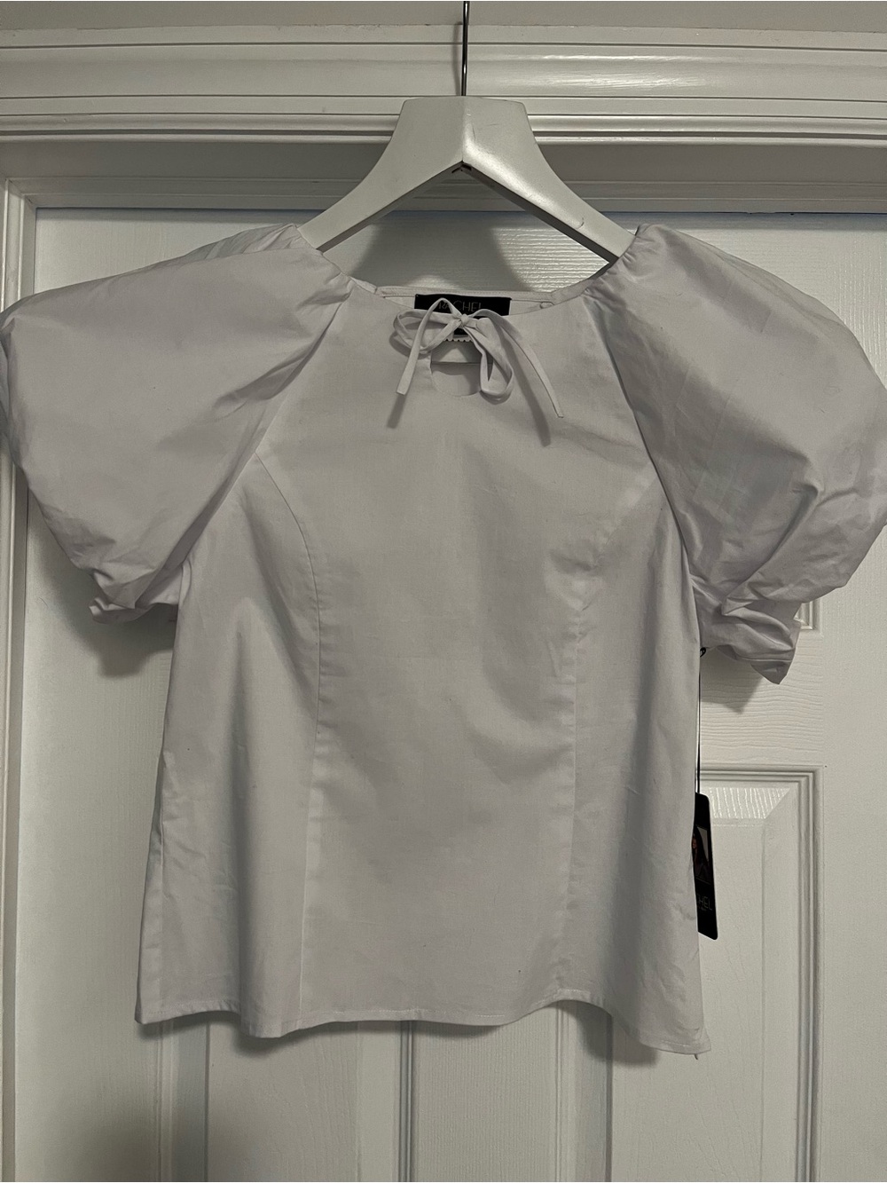 RACHEL Rachel Roy White Puff Sleeve Tie-Neck Blouse